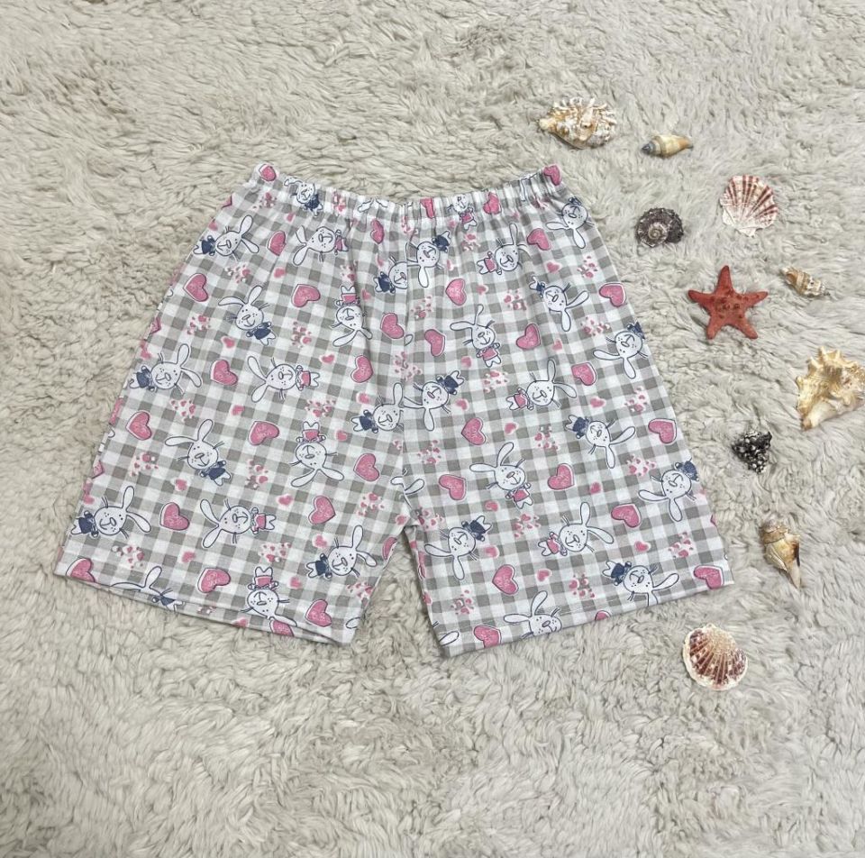 %100 Pamuk Kadın Yüksek Bel Dört Mevsim Şort Pijama Pembe Tavşan - L