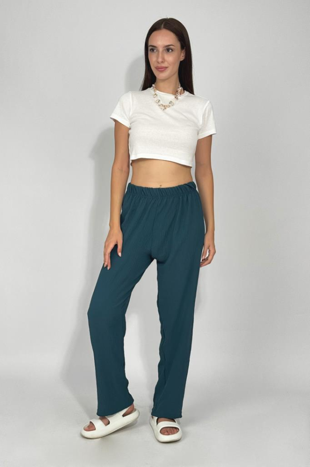 Kadın Beli Lastikli Ayrobin Eşofman Pantolon Petrol - L