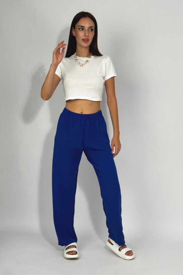 Kadın Beli Lastikli Ayrobin Eşofman Pantolon Saks Mavi - L
