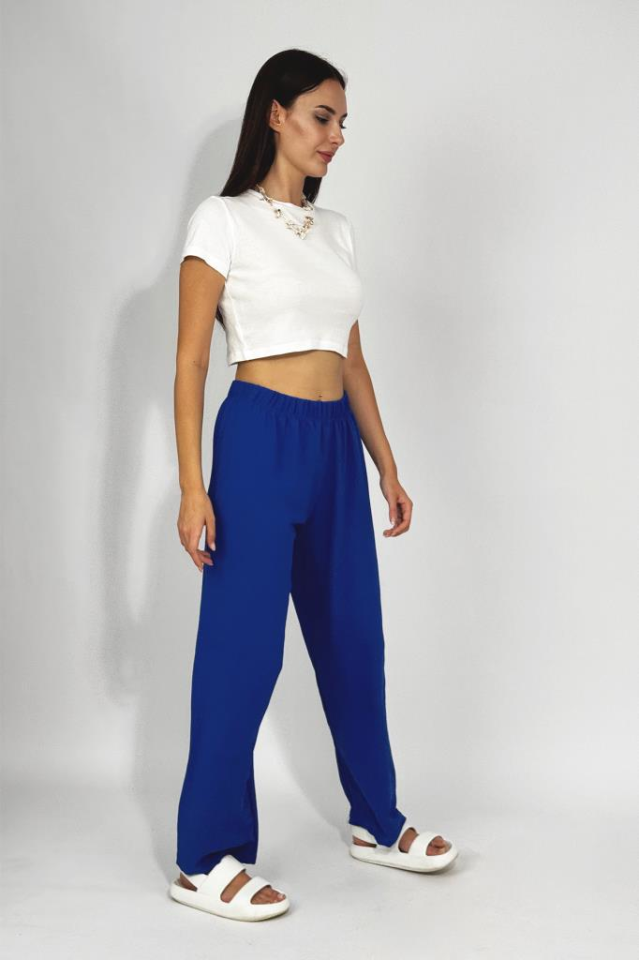 Kadın Beli Lastikli Ayrobin Eşofman Pantolon Saks Mavi - L