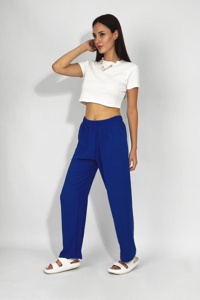 Kadın Beli Lastikli Ayrobin Eşofman Pantolon Saks Mavi - L
