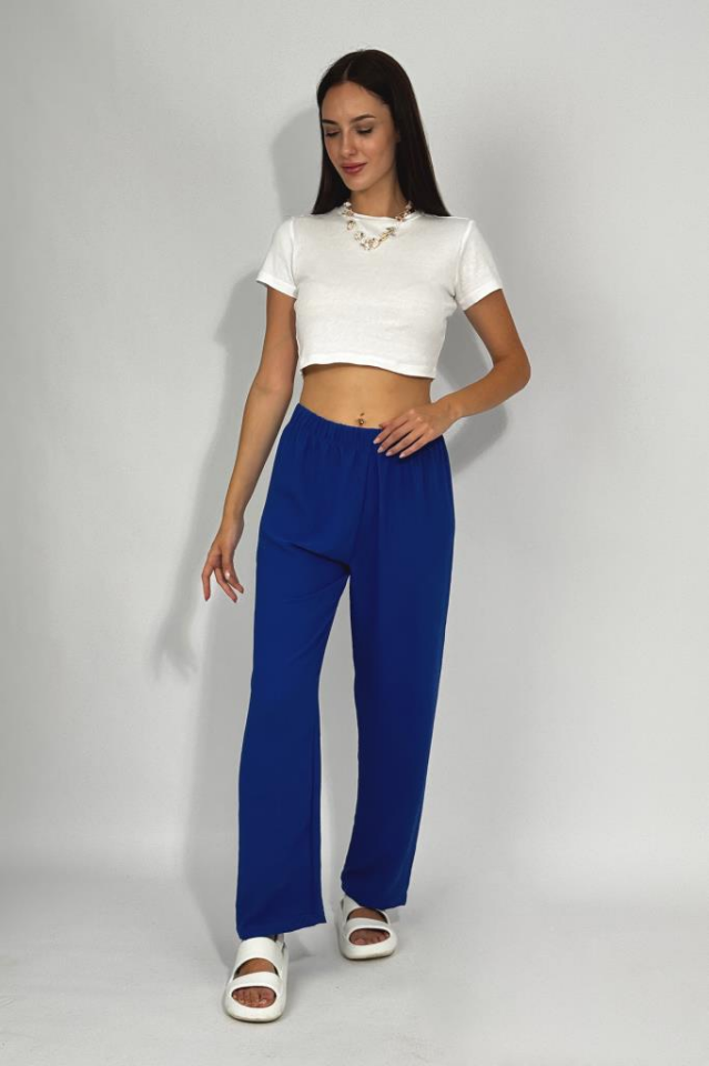 Kadın Beli Lastikli Ayrobin Eşofman Pantolon Saks Mavi - XL