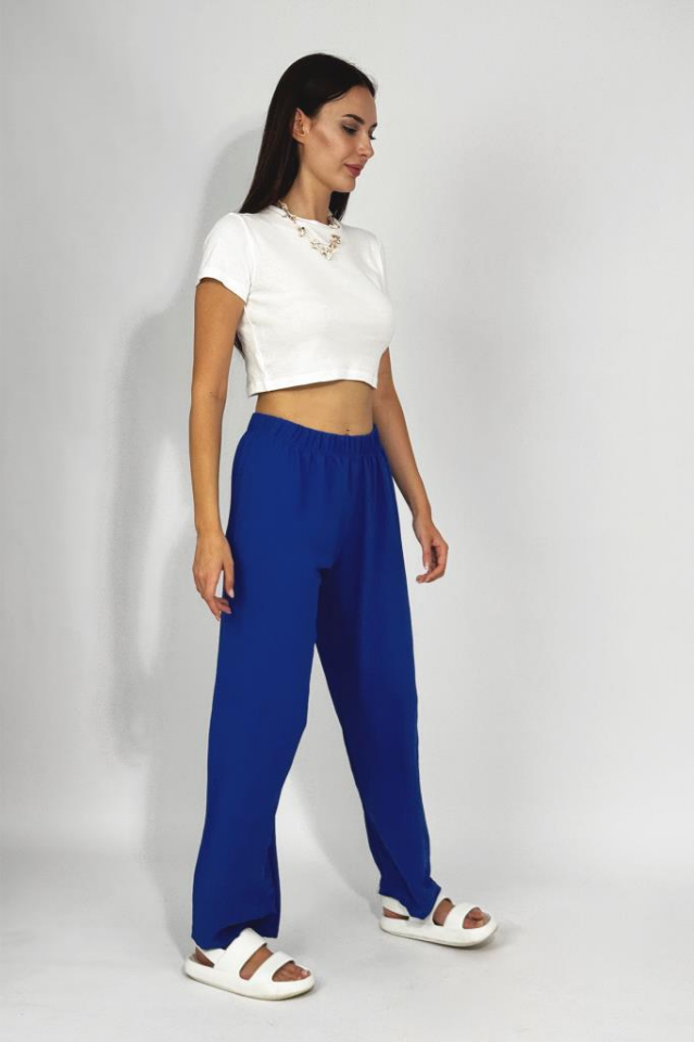 Kadın Beli Lastikli Ayrobin Eşofman Pantolon Saks Mavi - XL