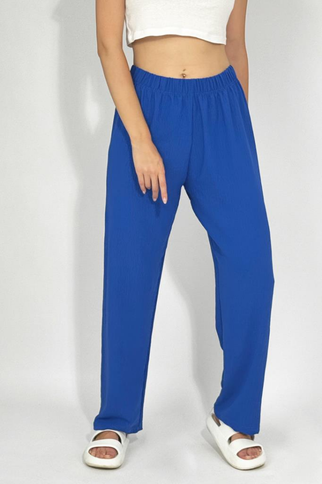 Kadın Beli Lastikli Ayrobin Eşofman Pantolon Saks Mavi - XL