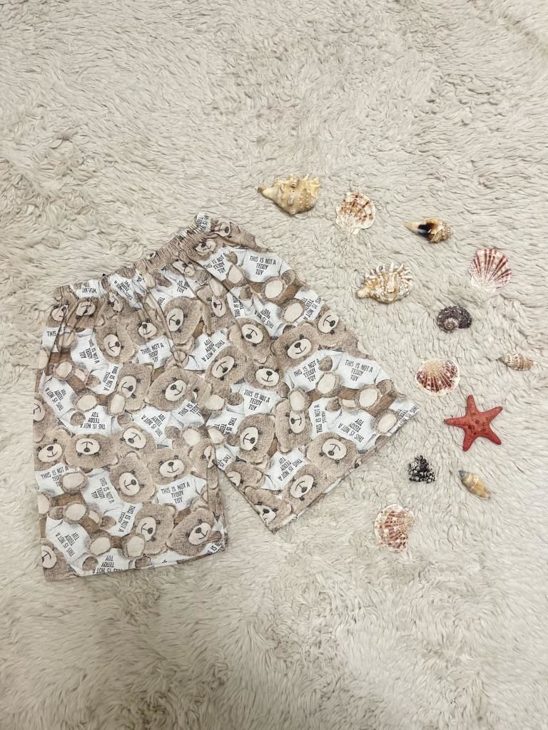 %100 Pamuk Kadın Yüksek Bel Dört Mevsim Şort Pijama Kahve Beyaz Ayıcık - M