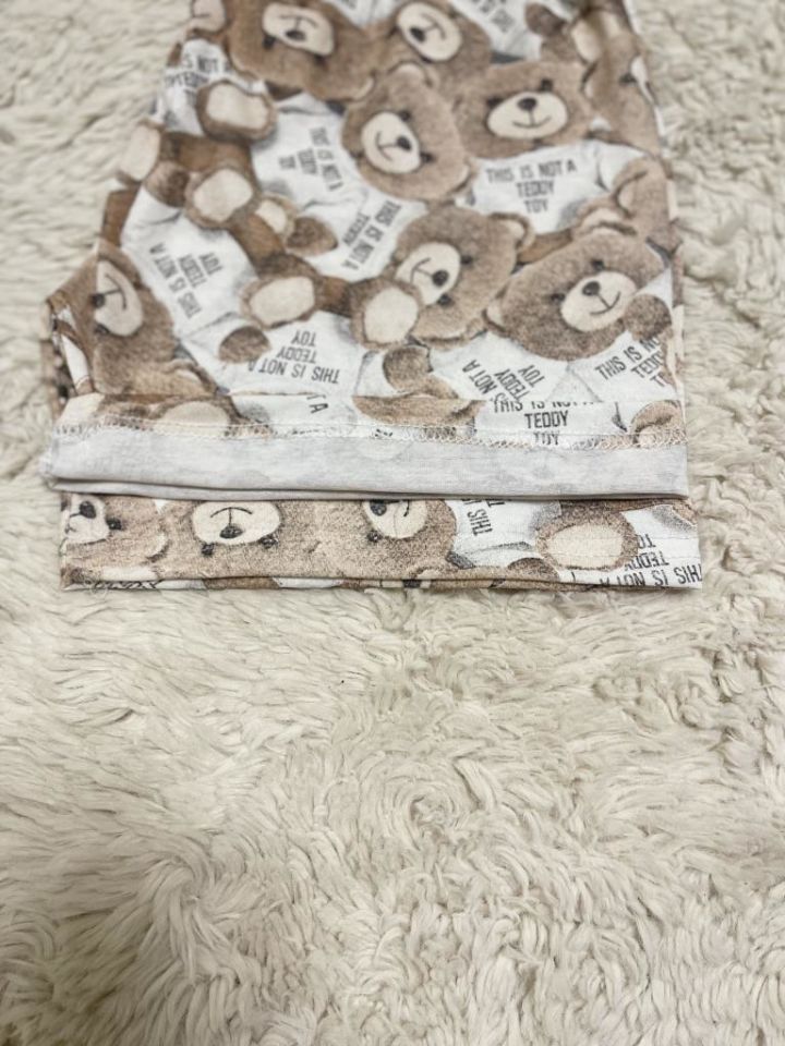 %100 Pamuk Kadın Yüksek Bel Dört Mevsim Şort Pijama Kahve Beyaz Ayıcık - M