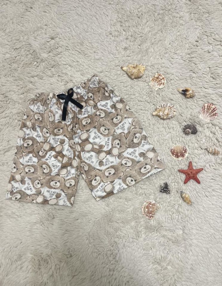 %100 Pamuk Kadın Yüksek Bel Dört Mevsim Şort Pijama Kahve Beyaz Ayıcık - XXL