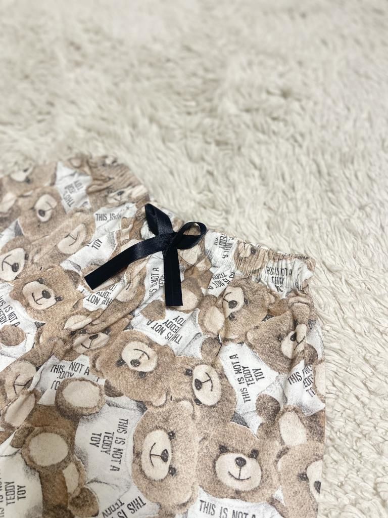 %100 Pamuk Kadın Yüksek Bel Dört Mevsim Şort Pijama Kahve Beyaz Ayıcık - XXL