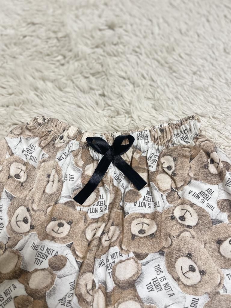 %100 Pamuk Kadın Yüksek Bel Dört Mevsim Şort Pijama Kahve Beyaz Ayıcık - XXL