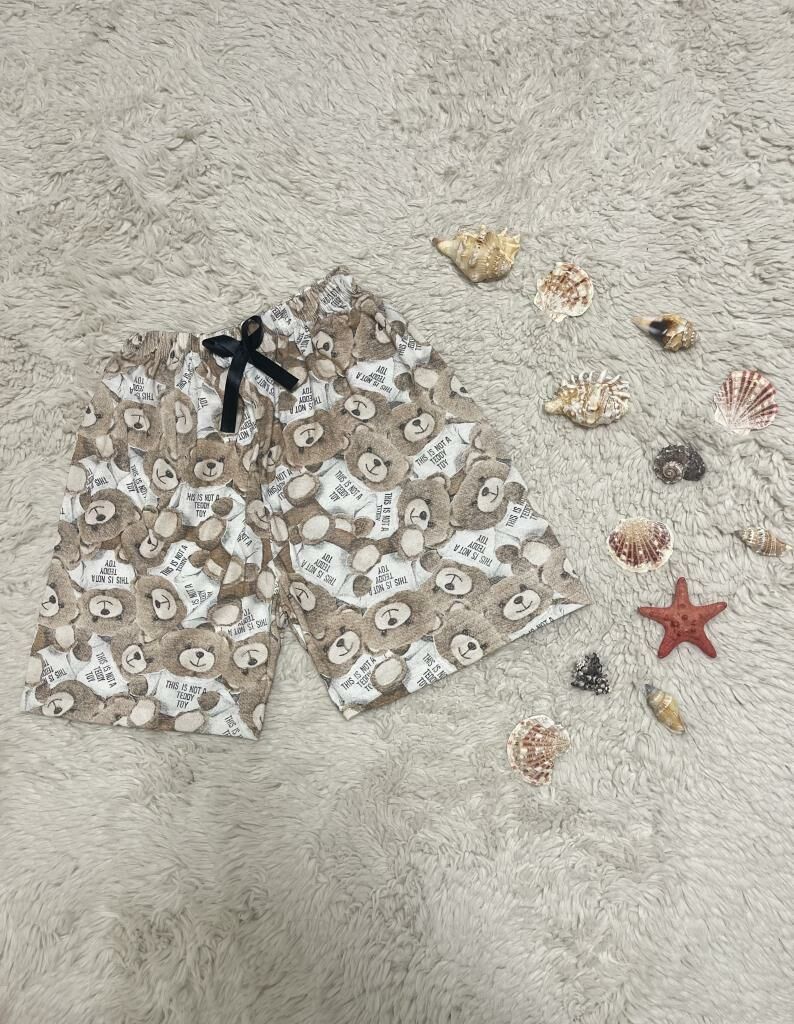 %100 Pamuk Kadın Yüksek Bel Dört Mevsim Şort Pijama Kahve Beyaz Ayıcık - XL