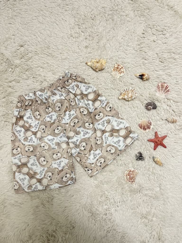 %100 Pamuk Kadın Yüksek Bel Dört Mevsim Şort Pijama Kahve Beyaz Ayıcık - XL