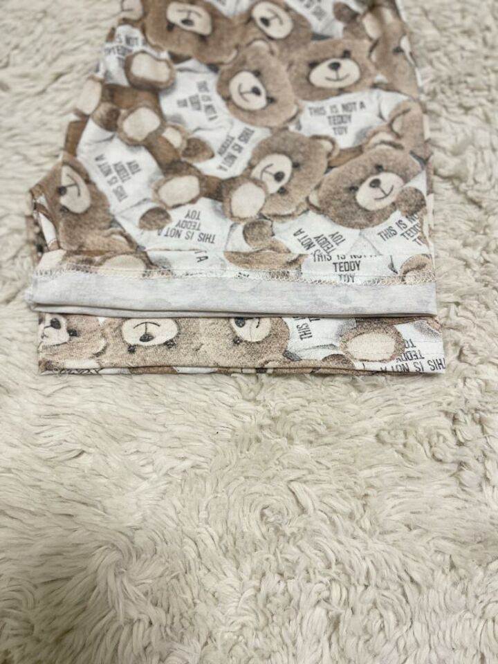 %100 Pamuk Kadın Yüksek Bel Dört Mevsim Şort Pijama Kahve Beyaz Ayıcık - XL