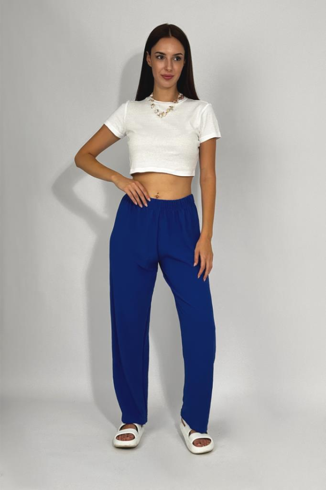 Kadın Beli Lastikli Ayrobin Eşofman Pantolon Saks Mavi - 4XL