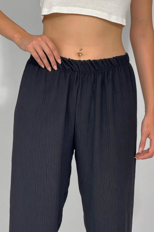 Kadın Beli Lastikli Ayrobin Eşofman Pantolon SİYAH - M
