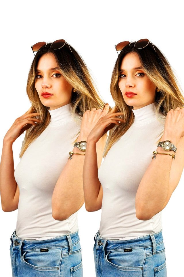 Kadın Sıfır Kol Yarım Balıkçı Yaka Body 2 Adet BEYAZ - L/XL