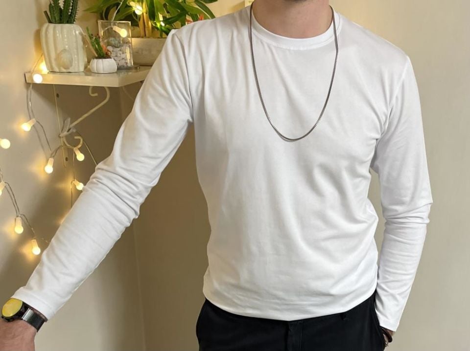 Betimoda Erkek Slim Fit Dar Kesim Bisiklet Yaka Uzun Kol Pamuklu Tişört BEYAZ - M