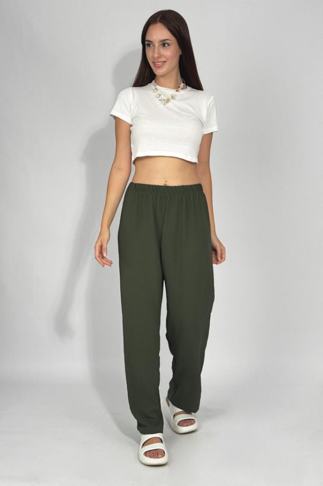 Kadın Beli Lastikli Ayrobin Eşofman Pantolon HAKİ - M