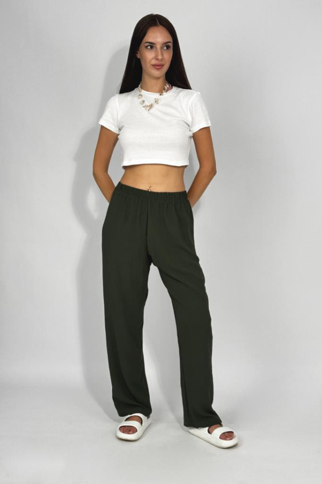 Kadın Beli Lastikli Ayrobin Eşofman Pantolon HAKİ - 4XL