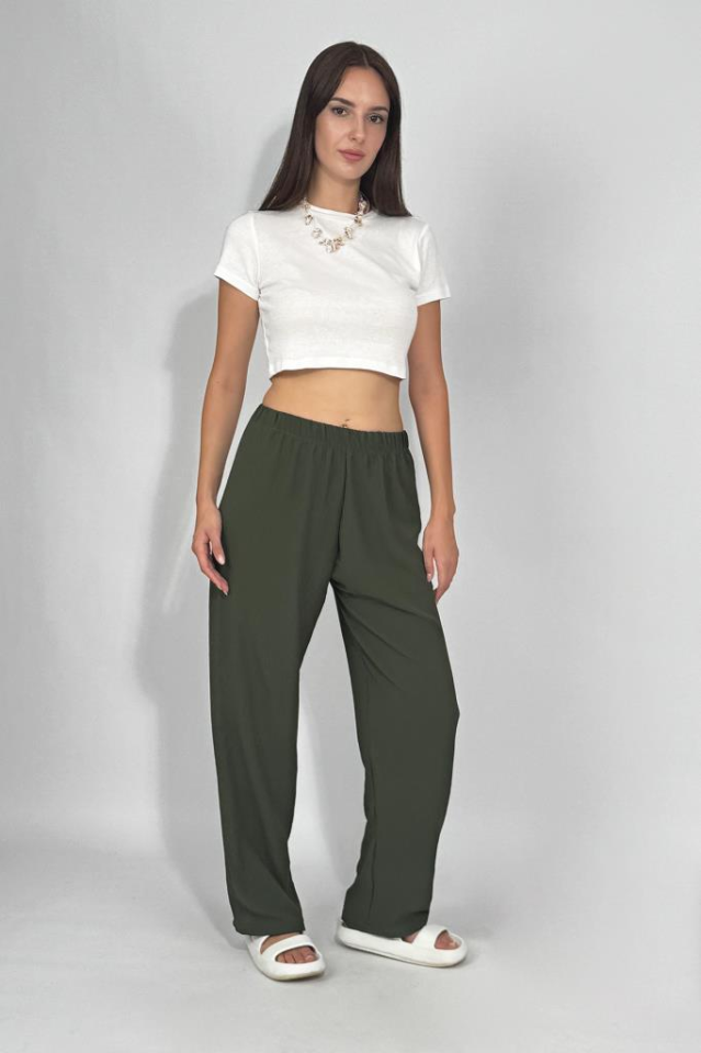 Kadın Beli Lastikli Ayrobin Eşofman Pantolon HAKİ - 4XL