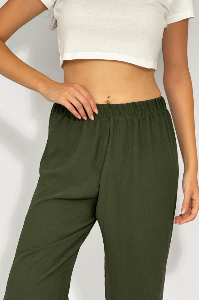 Kadın Beli Lastikli Ayrobin Eşofman Pantolon HAKİ - 4XL