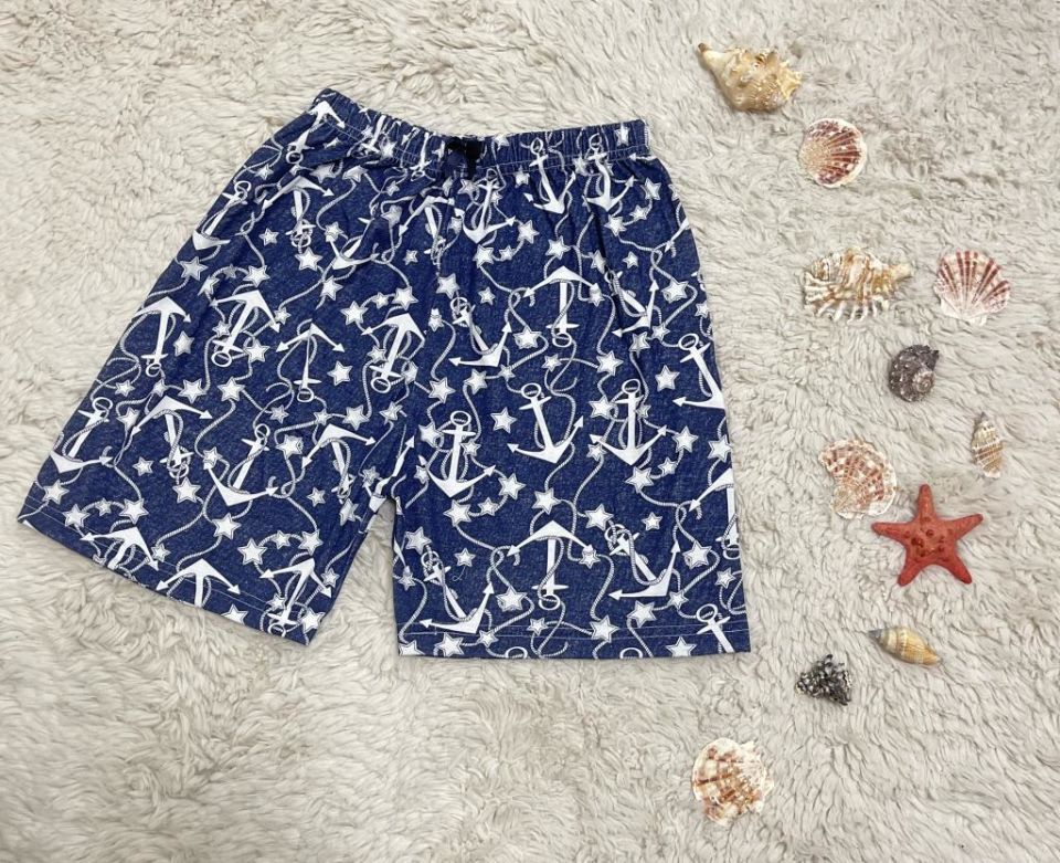 %100 Pamuk Kadın Yüksek Bel Dört Mevsim Şort Pijama Lacivert Çapa - XL