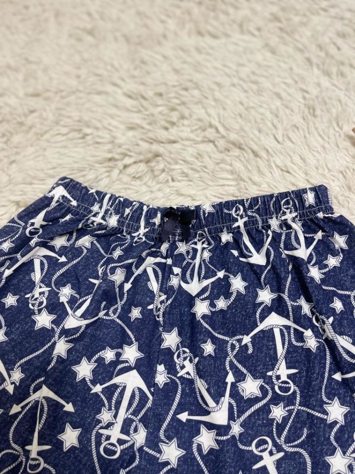 %100 Pamuk Kadın Yüksek Bel Dört Mevsim Şort Pijama Lacivert Çapa - XL