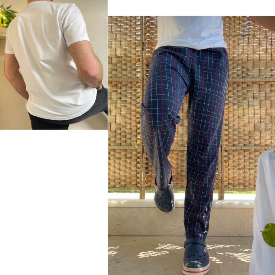 Cepli Çizgili Regular Fit Alt Ekose Kareli Pamuklu Örme Bisiklet Yaka Erkek Pijama Takımı Beyaz Çizgili- Beyaz - L
