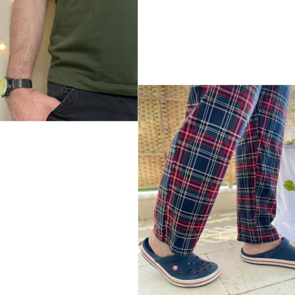 Cepli Çizgili Regular Fit Alt Ekose Kareli Pamuklu Örme Bisiklet Yaka Erkek Pijama Takımı Bordo Kare- Yeşil - S