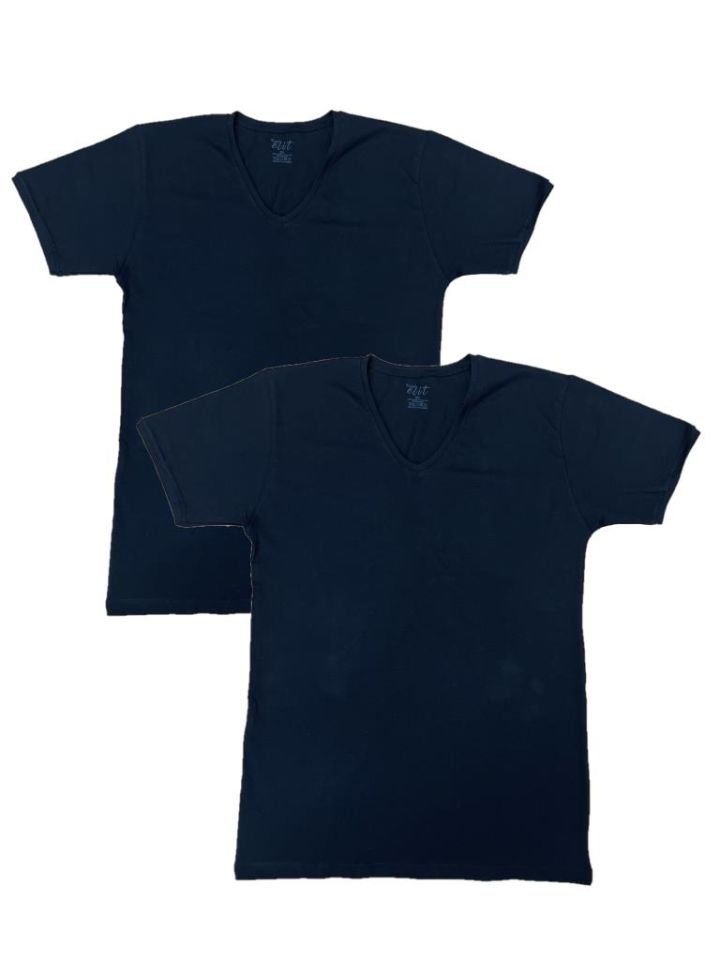 Erkek Elastan V Yaka Kısa(Yarım) Kol 2 Adet T-Shirt SİYAH - XXL