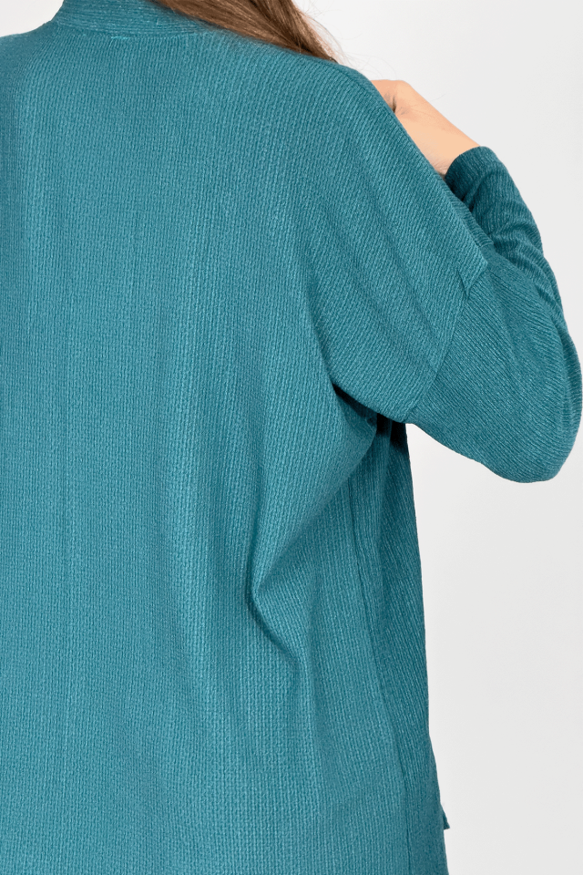 Kadın Pantolonlu Alt Üst İkili Kimono Takım Rahat Kalıp Petrol Mavi - 2XL