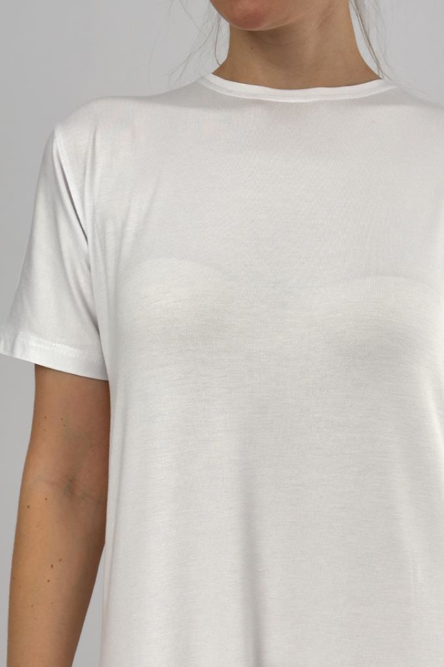 Kadın Yazlık Kısa Kollu Viskon Midi Boy Bisiklet Yaka Elbise BEYAZ - L/XL