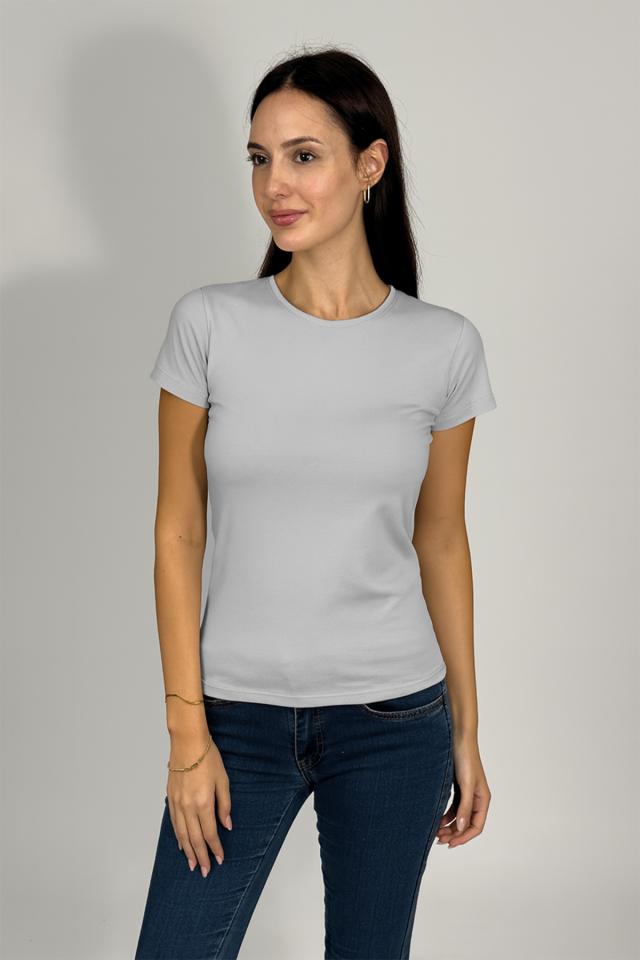 Kadın Kısa Kollu Bisiklet Yaka Body Açık Gri - S/M