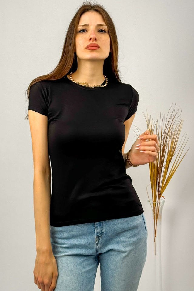 Kadın Kısa Kol Bisiklet Yaka Body 2 Adet SİYAH - L/XL