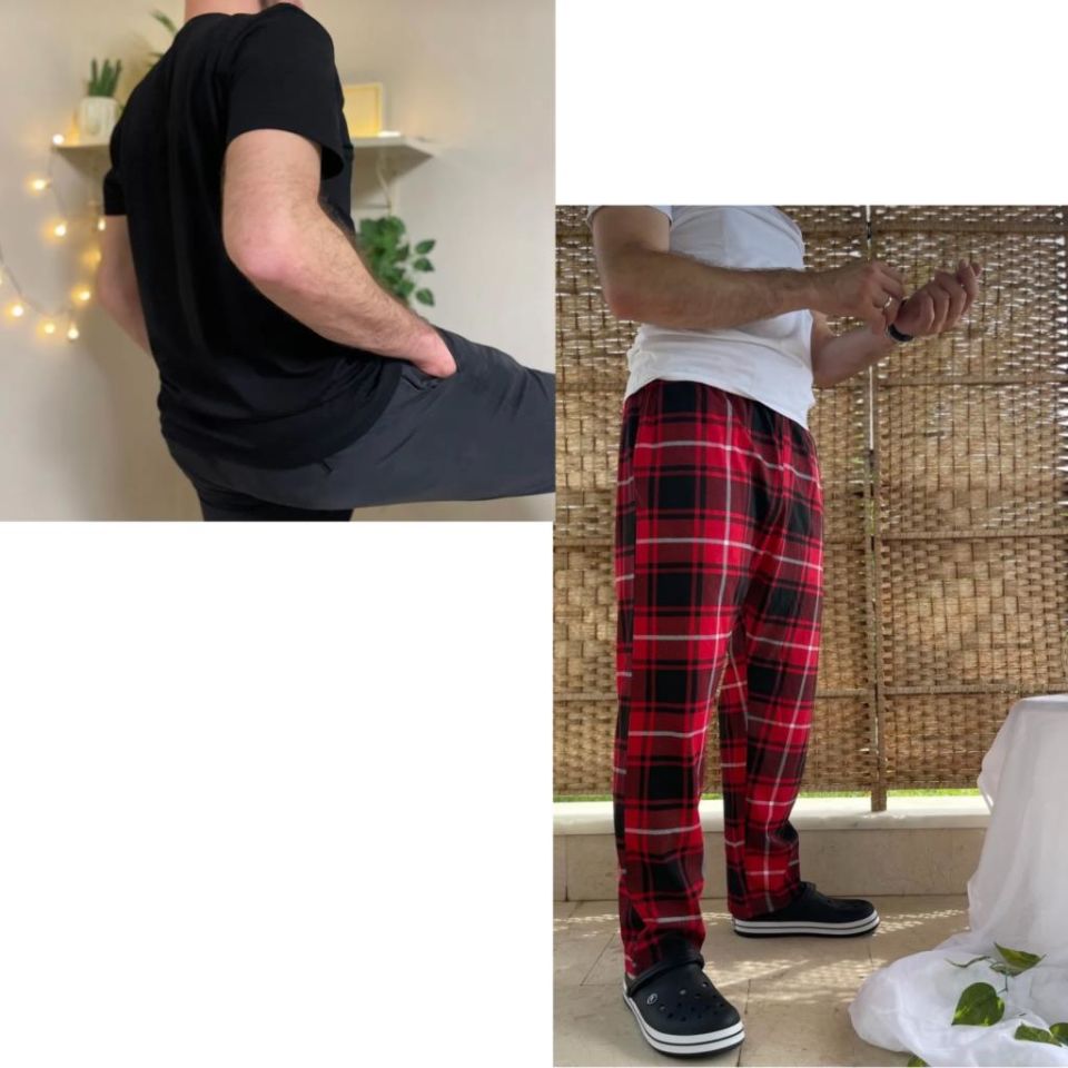 Cepli Çizgili Regular Fit Alt Ekose Kareli Pamuklu Örme Bisiklet Yaka Erkek Pijama Takımı Kırmızı Kare- Siyah - L