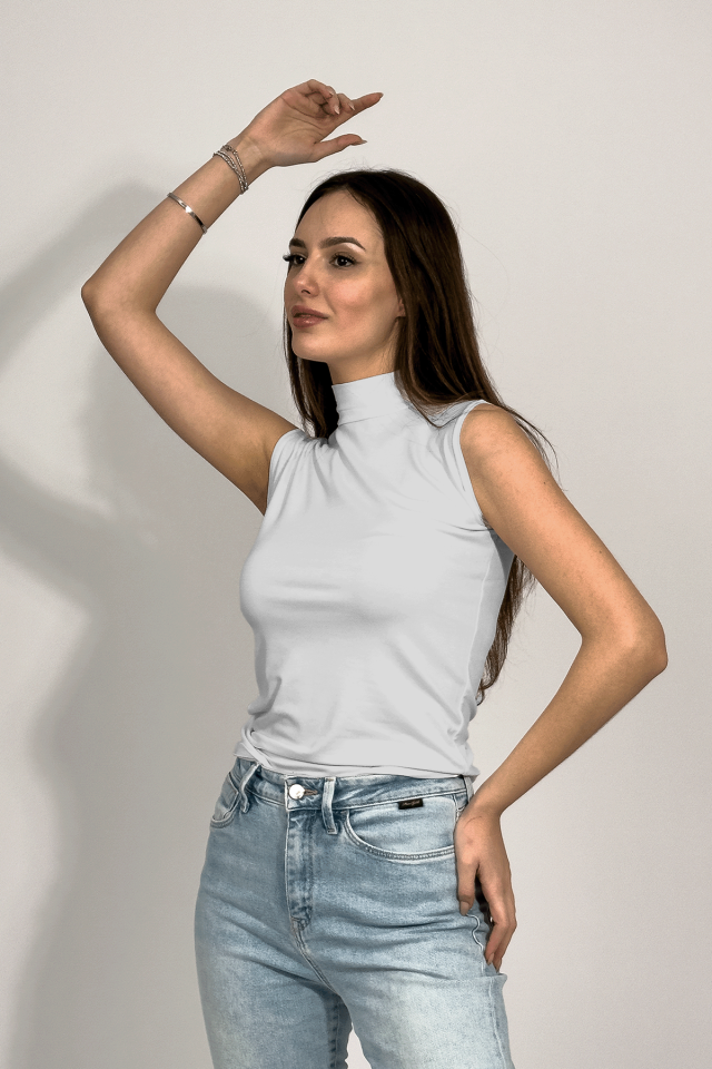 Kadın Sıfır Kol Yarım Balıkçı Yaka Body 1 Adet GRİ - L/XL