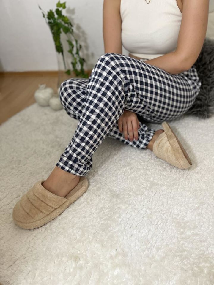 Betimoda Kadın Pijama Altı Kurdeleli Beyaz Siyah Kare Lacivert Beyaz Kare - 3XL