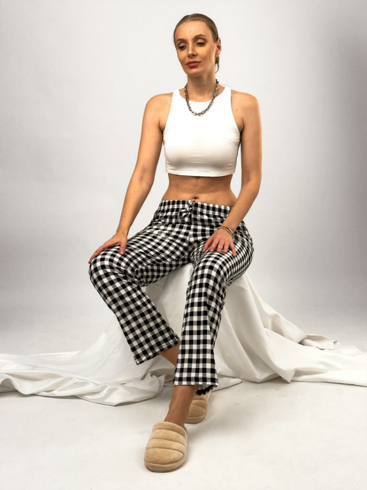 Kadın Kadife Pijama Altı Eşofman Pamuklu 4XL - Siyah Pötikare