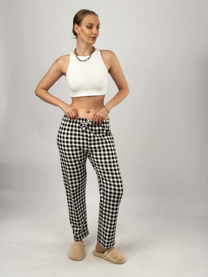 Kadın Kadife Pijama Altı Eşofman Pamuklu 4XL - Siyah Pötikare