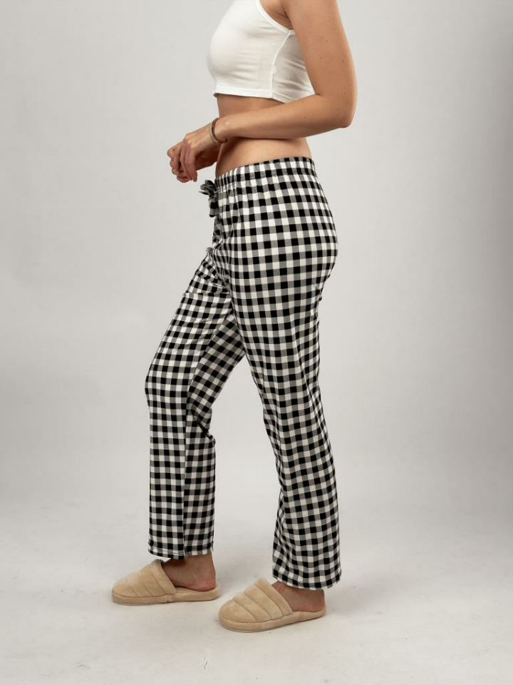 Kadın Kadife Pijama Altı Eşofman Pamuklu 4XL - Siyah Pötikare