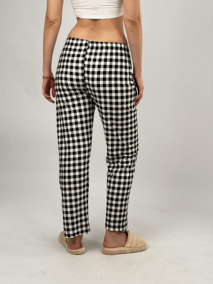 Kadın Kadife Pijama Altı Eşofman Pamuklu 4XL - Siyah Pötikare