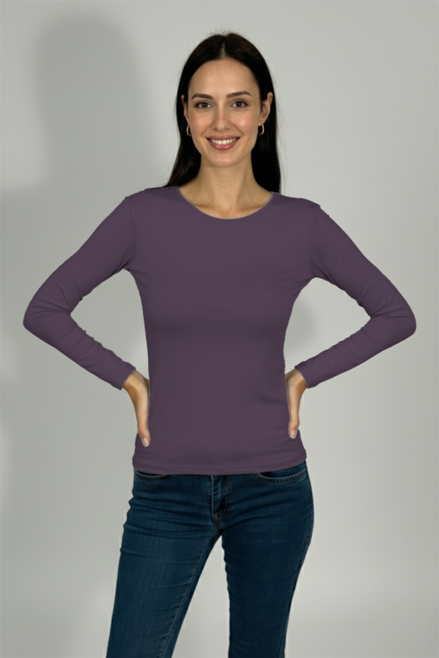 Kadın Uzun Kollu Bisiklet Yaka Body 1 Adet MOR - L/XL