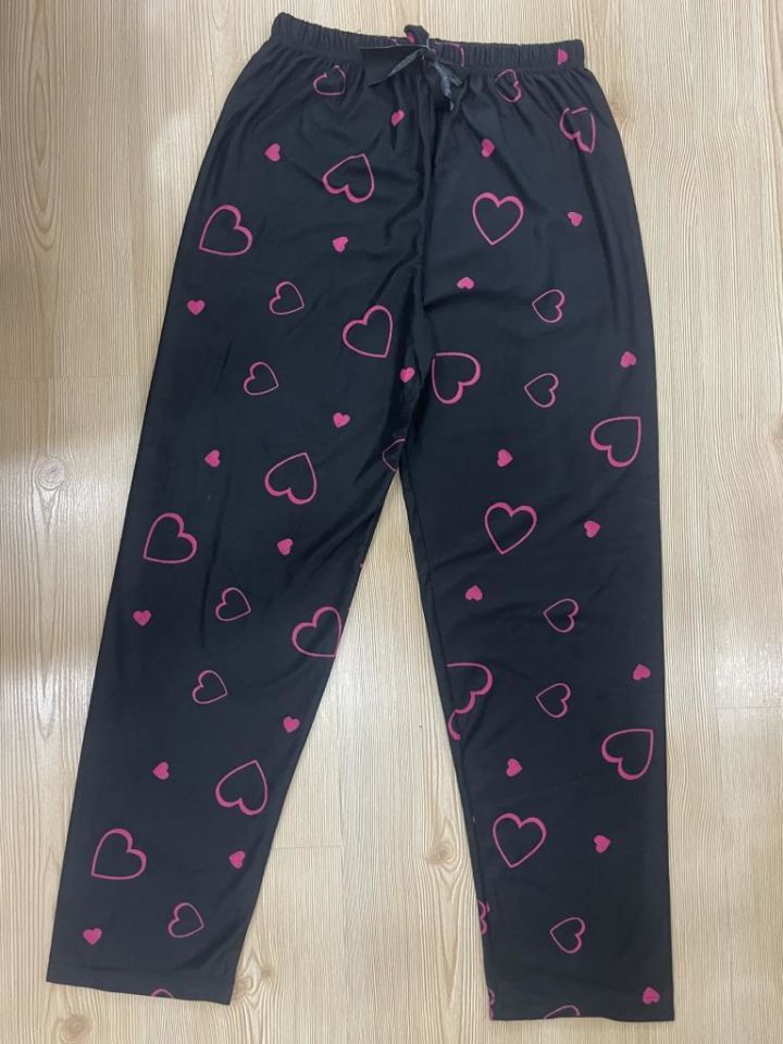 Kadın Kadife Pijama Altı Eşofman Pamuklu 2XL - Fuşya Kalp