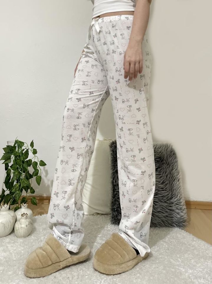 Betimoda Kadın Pijama Altı Kurdeleli Beyaz Siyah Kare Beyaz Çöp Adam - M