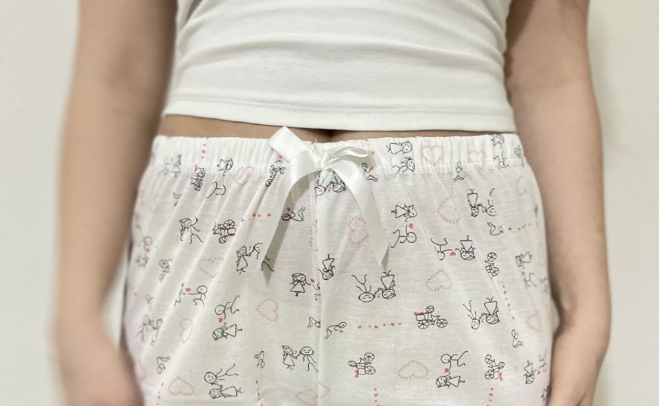Betimoda Kadın Pijama Altı Kurdeleli Beyaz Siyah Kare Beyaz Çöp Adam - M