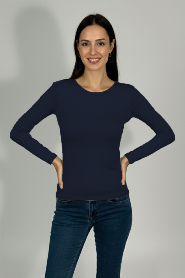 Kadın Uzun Kollu Bisiklet Yaka Body 1 Adet LACİVERT - L/XL