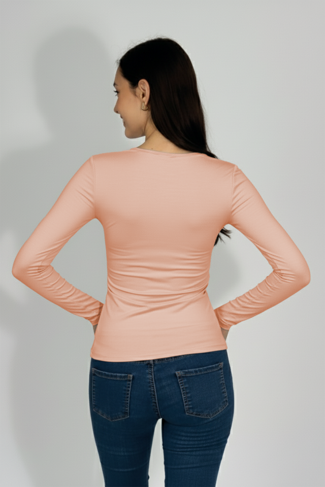 Kadın Uzun Kollu Bisiklet Yaka Body 1 Adet Pudra - S/M