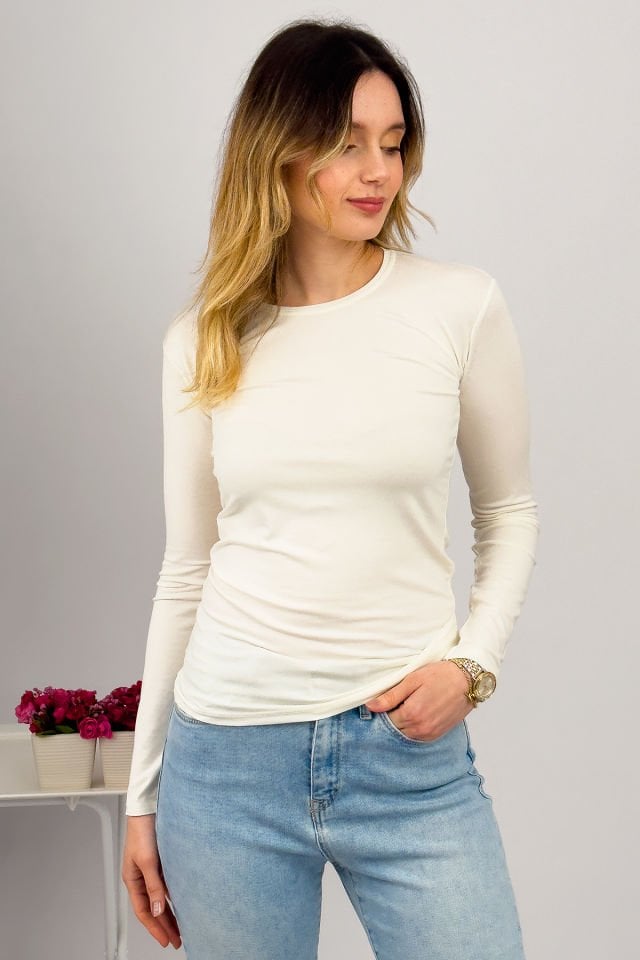 Kadın Uzun Kollu Bisiklet Yaka Body 1 Adet EKRU - S/M