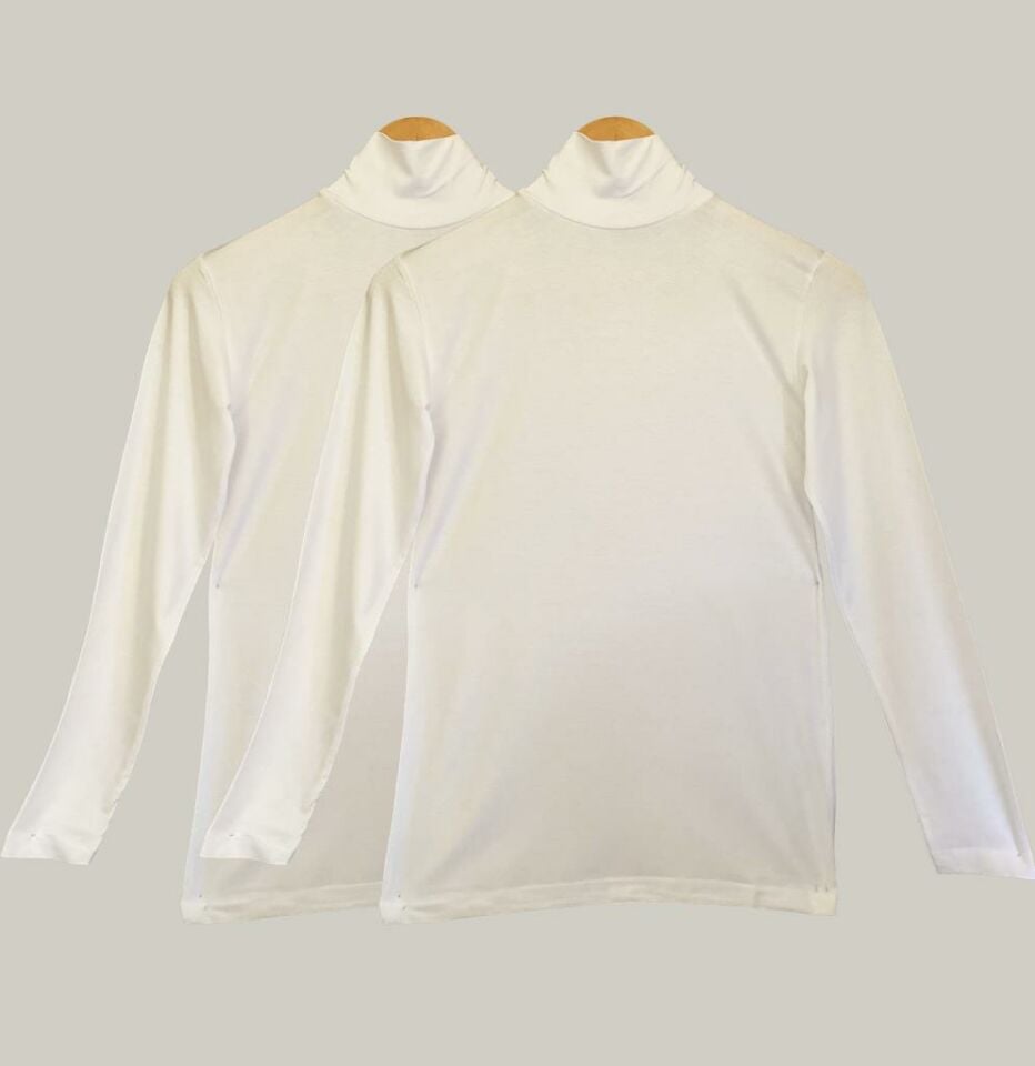 Kadın Uzun Kollu Yarım Balıkçı Yaka Body 2 Adet BEYAZ - L/XL