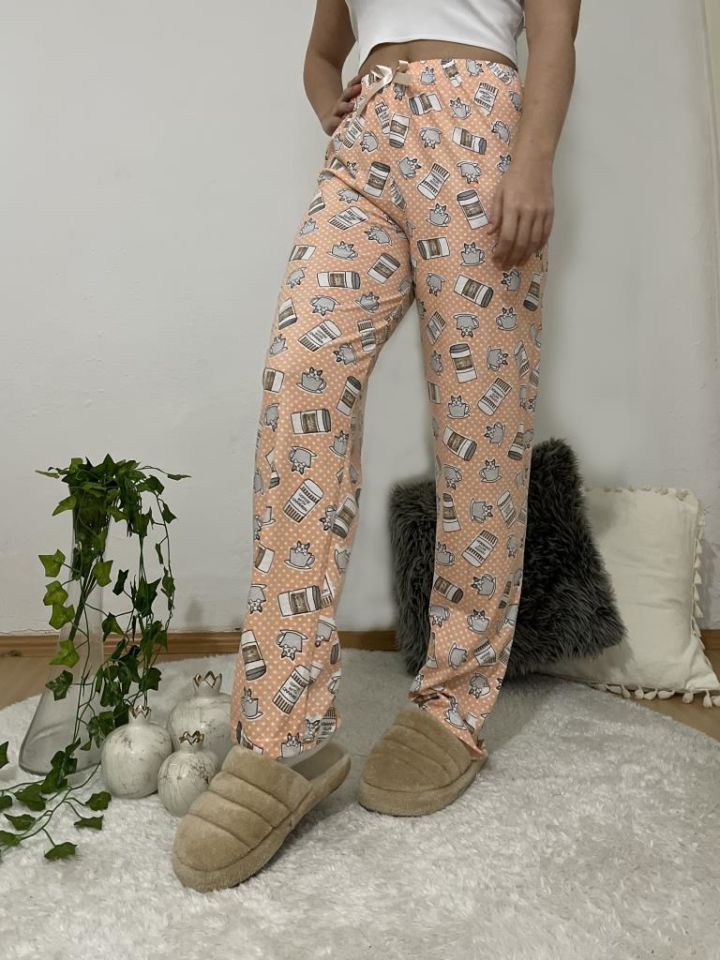 Betimoda Kadın Pijama Altı Kurdeleli Beyaz Siyah Kare Somon Beyaz Kahveli - S