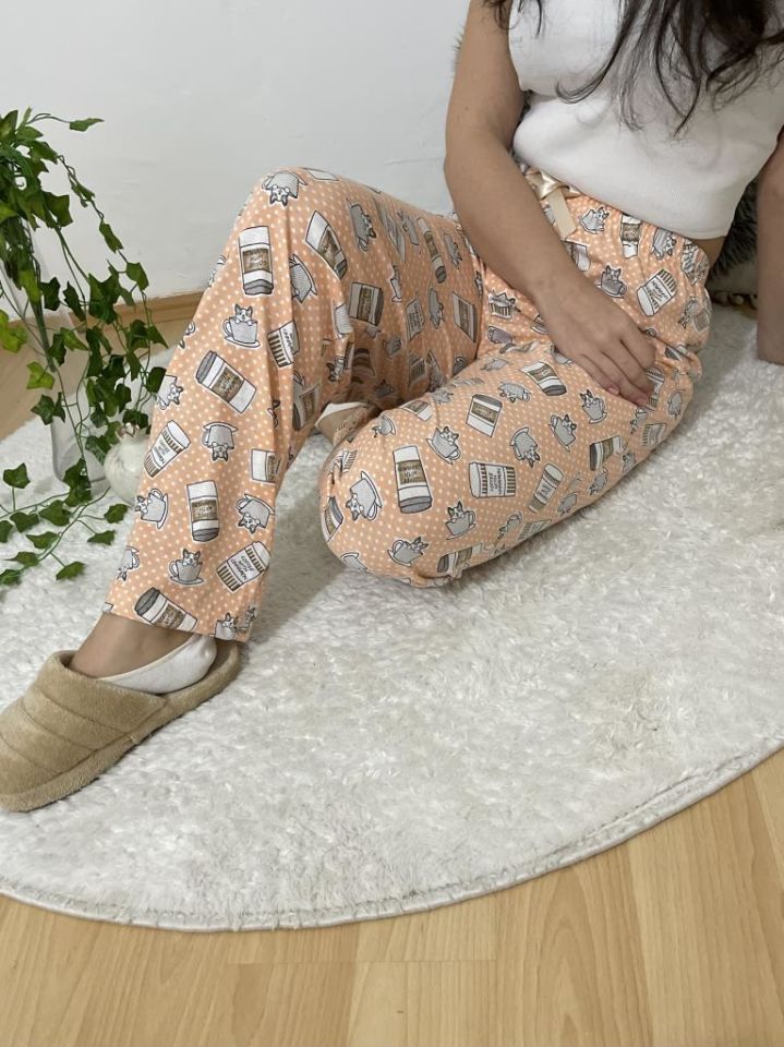 Betimoda Kadın Pijama Altı Kurdeleli Beyaz Siyah Kare Somon Beyaz Kahveli - S